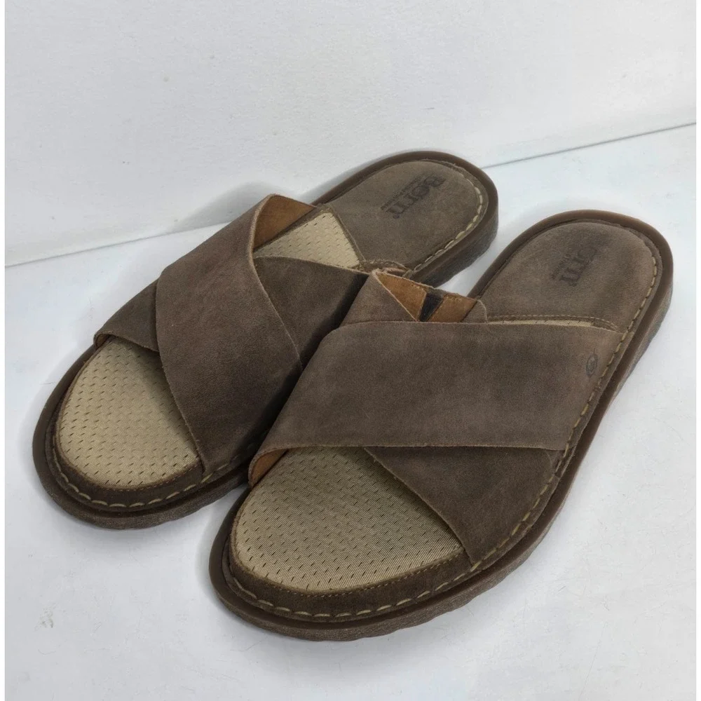 Born Mens Size 12 Getaway Brown Suede Leather Distressed Slide Sandals Shoes